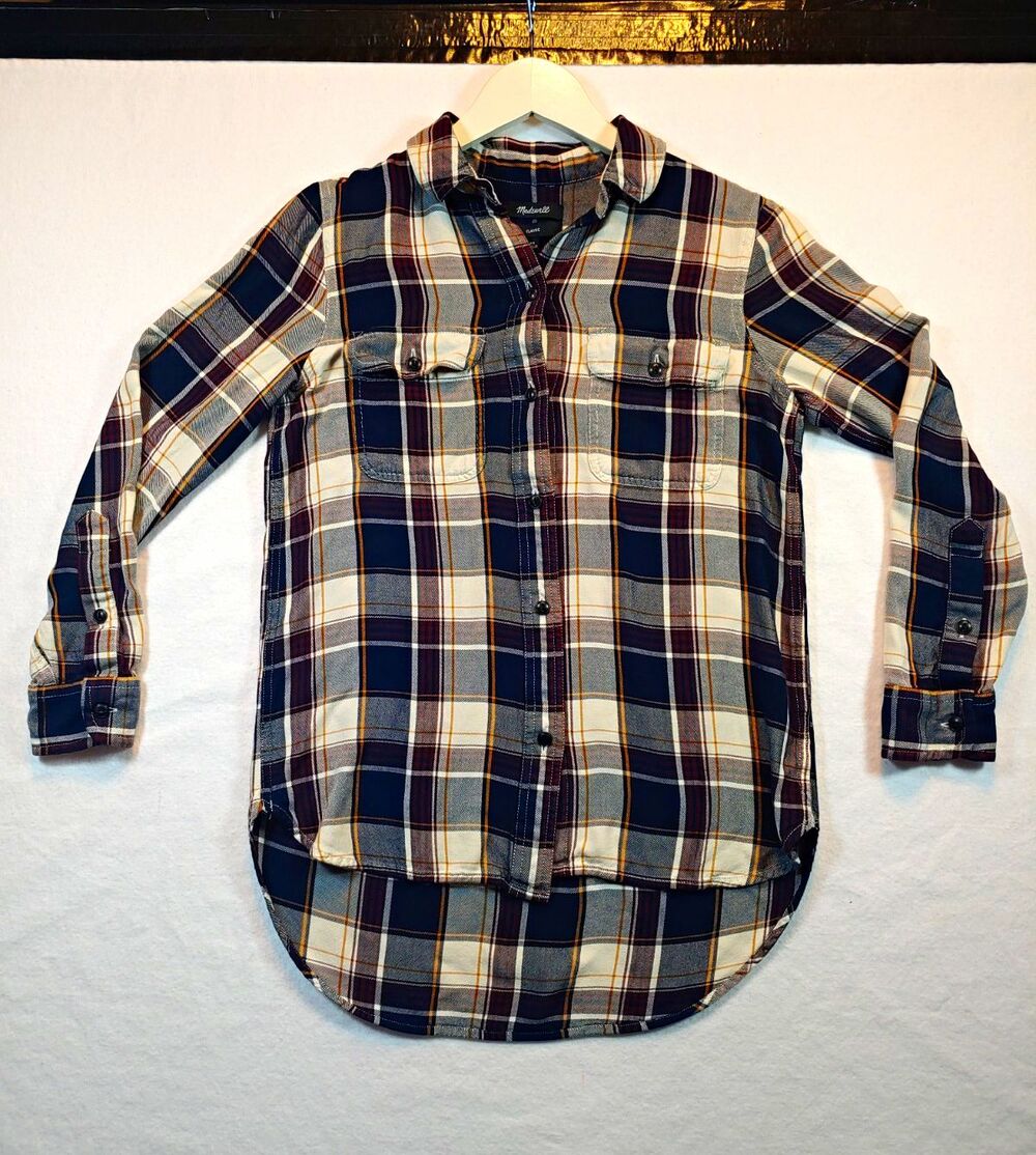 Madewell Classic Women’s XS Plaid Flannel Button-Up Shirt Long Sleeve Pockets